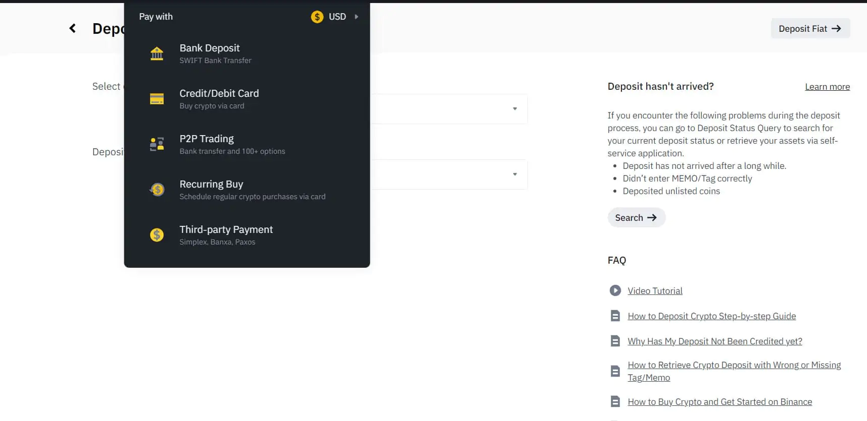 Einzahlung auf Binance